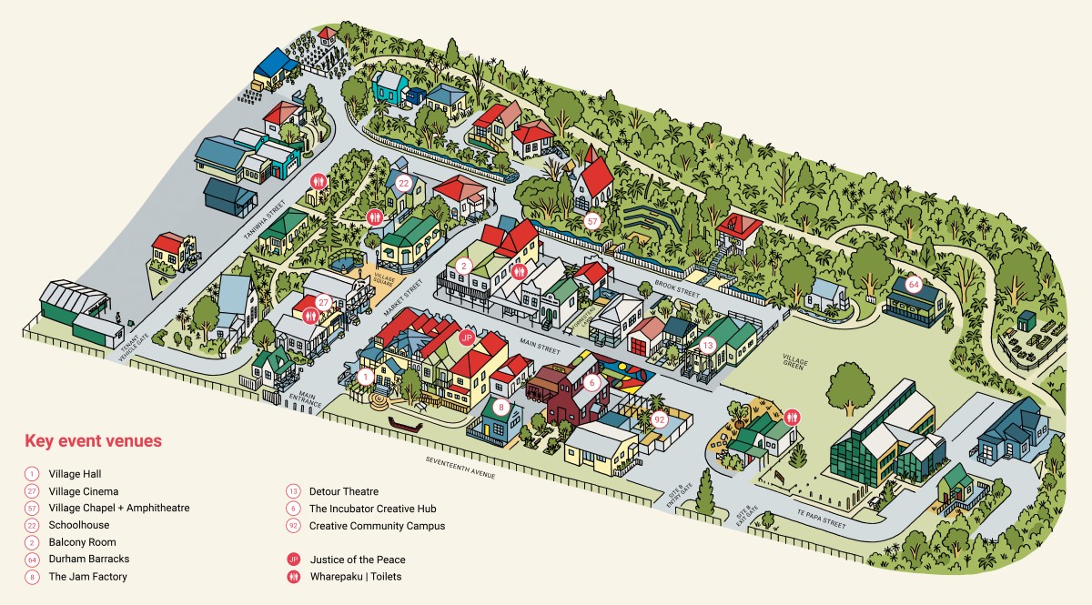 Illustrated map of The Historic Village's venues